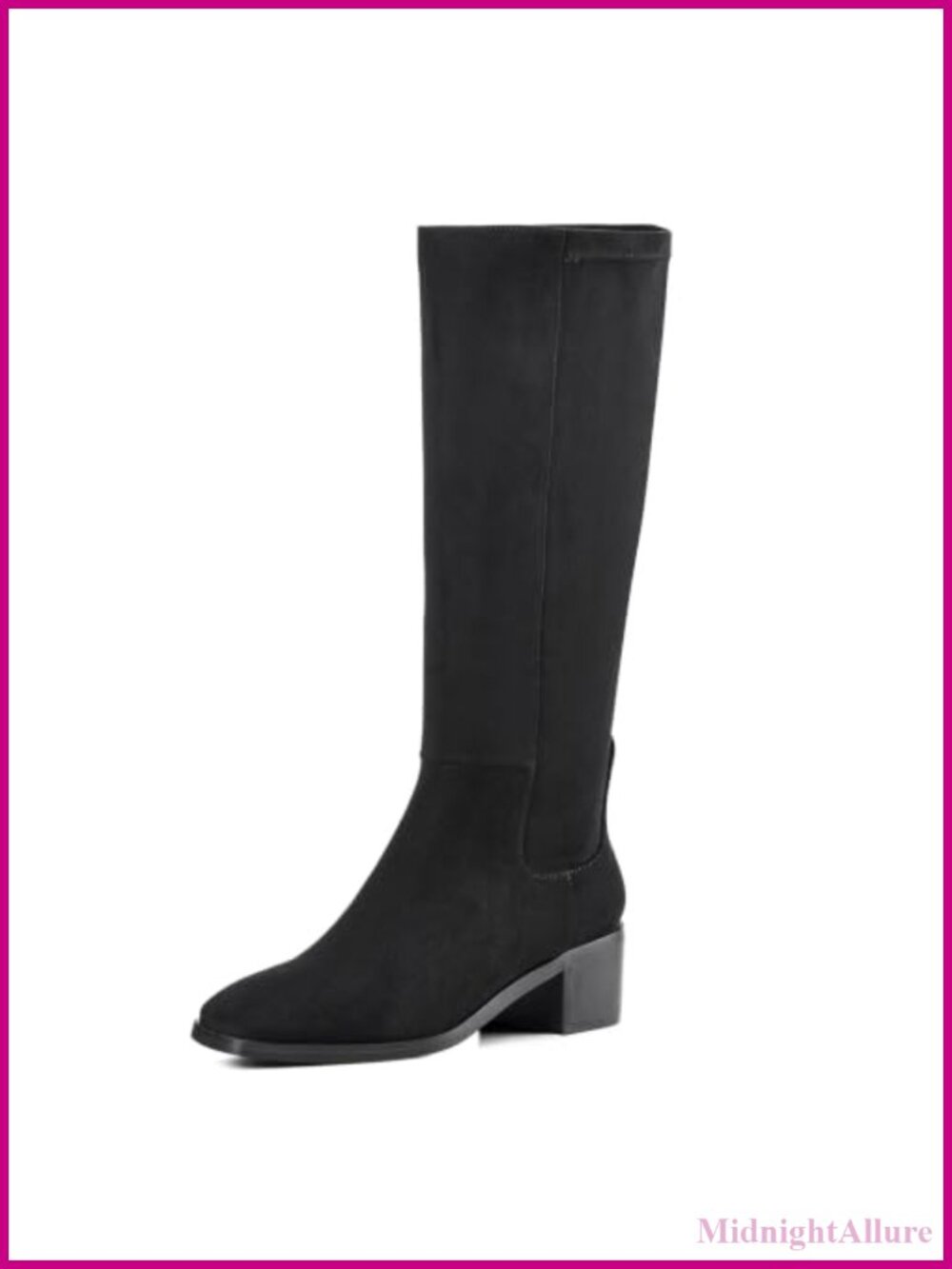 Women's Knee High Boots Low Chunky Heel Square Toe Side Zip Tall Dress Boots